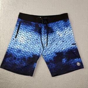 Pelagic Hydro-Lite Board Shorts Drawstring Fish Scales Blue Men’s Size 40